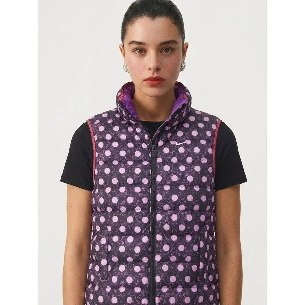 NIKE | Reversible Puffer Vest Polka Dot Purple Red Zip Front Women’s Size M